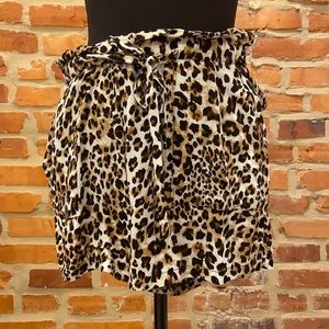 Leopard Print Paper Bag Waist Shorts
